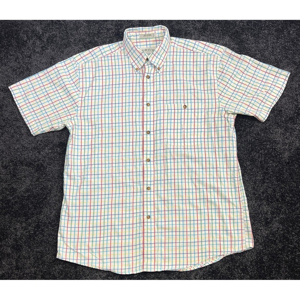 ORVIS Mens Short Sleeve Button Down Shirt Multi Color Plaid Cotton Casual Sz L
